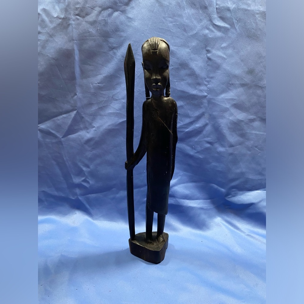 African Tribal Wood Man Folk Art Carved Ebony Statue Sculpture 15”